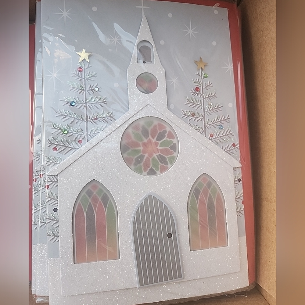 Christmas Card With Blessings, Church Stars Jewels Pop Up